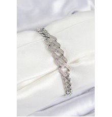 Pirinç Zirkon Taşlı Ezme Küba Zincir Model Gümüş Renk Kadın Bileklik