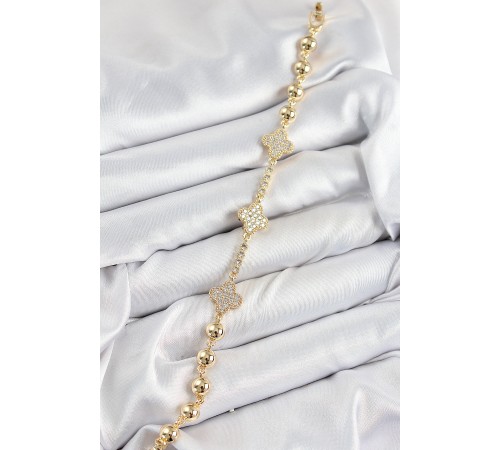 Pirinç Zirkon Taşlı Yonca Model Gold Renk Kadın Bileklik