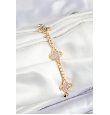 Pirinç Zirkon Taşlı Yonca Model Gold Renk Kadın Bileklik