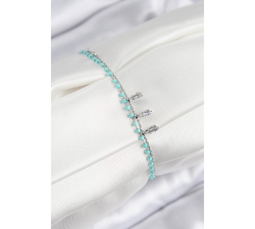 Pirinç Zirkon Taşlı Mavi Boncuklu Model Gümüş Renk Kadın Bileklik