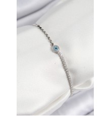 Pirinç Zirkon Taşlı Nazar Model Ezme Zincir Gümüş Renk Kadın Bileklik