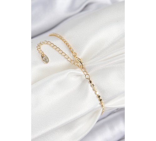 Pirinç Zirkon Taşlı Damla Model Ezme Zincir Gold Renk Kadın Bileklik