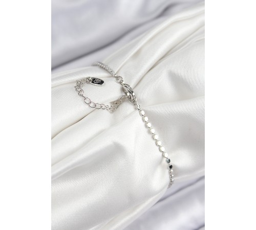 Pirinç Zirkon Taşlı Damla Model Ezme Zincir Gümüş Renk Kadın Bileklik