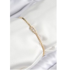 Pirinç Zirkon Taşlı Dikdörtgen Model Ezme Zincir Gold Renk Kadın Bileklik
