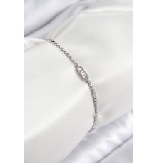 Pirinç Zirkon Taşlı Dikdörtgen Model Ezme Zincir Gümüş Renk Kadın Bileklik