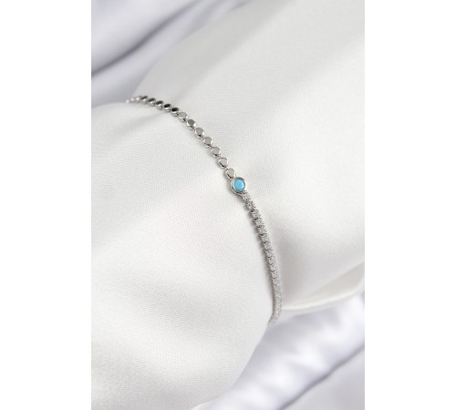 Pirinç Zirkon Taşlı Boncuk Model Ezme Zincir Gümüş Renk Kadın Bileklik