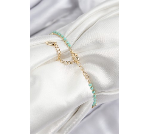 Pirinç Zirkon Taşlı Mavi Boncuklu Model Gold Renk Kadın Bileklik