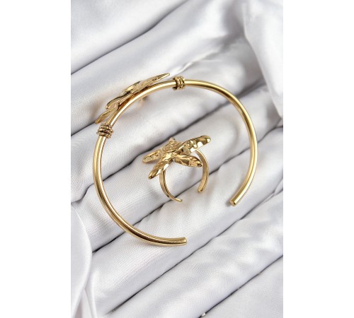 Pirinç Deniz Yıldızı Model Gold Renk Bileklik Yüzük Set