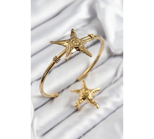 Pirinç Deniz Yıldızı Model Gold Renk Bileklik Yüzük Set