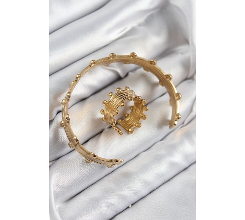 Pirinç Topcuk Model Gold Renk Bileklik Yüzük Set