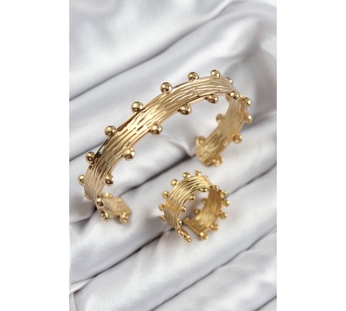 Pirinç Topcuk Model Gold Renk Bileklik Yüzük Set