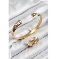 Pirinç Zirkon Taşlı Ayrık Model Gold Renk Bileklik Yüzük Set