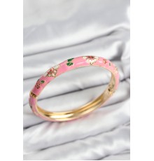 Mineli Pirinç Pembe Çiçek Motifli Gold Kadın Kelepçe