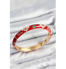 Mineli Pirinç Kırmızı Çiçek Motifli Gold Kadın Kelepçe