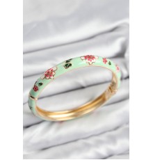 Mineli Pirinç Su Yeşili Çiçek Motifli Gold Kadın Kelepçe