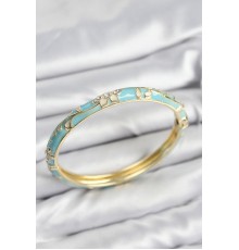 Mineli Pirinç Zirkon Taşlı Turkuaz Çiçek Motifli Gold Kadın Kelepçe