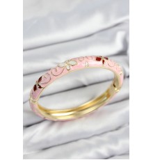 Mineli Pirinç Pembe Çiçek Motifli Gold Kadın Kelepçe