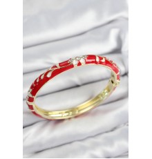 Mineli Pirinç Zirkon Taşlı Kırmızı Çiçek Motifli Gold Kadın Kelepçe