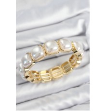 Pirinç Kare İnci Model Gold Renk Lastikli Kadın Bileklik