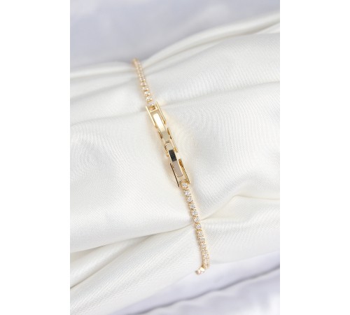 Pirinç Zirkon Taşlı Kare Model Gold Renk Kadın Bilekilk