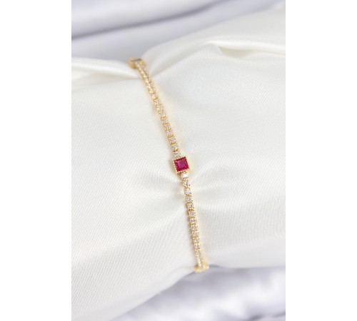 Pirinç Zirkon Taşlı Kare Model Gold Renk Kadın Bilekilk