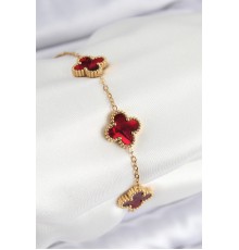 316L Çelik Sedefli Kırmızı Gold Renk Yonca Kadın Bileklik