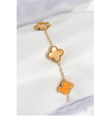 316L Çelik Sedefli Turuncu Gold Renk Yonca Kadın Bileklik