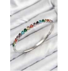 Pirinç Renkli Zirkon Taşlı Kalp Model Gümüş Renk Kadın Kelepçe