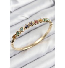 Pirinç Renkli Zirkon Taşlı Sıralı Kalp Model Gold Renk Kadın Kelepçe