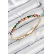 Pirinç Renkli Zirkon Taşlı Kalp Model Gold Renk Kadın Kelepçe