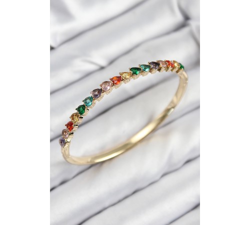 Pirinç Renkli Zirkon Taşlı Kalp Model Gold Renk Kadın Kelepçe