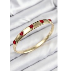 Pirinç Zirkon Taşlı Kırmızı Kalp Model Gold Renk Kadın Kelepçe