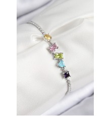 Pirinç Renkli Zirkon Taşlı Geometrik Model Gümüş Renk Kadın Bileklik