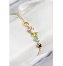 Pirinç Renkli Zirkon Taşlı Geometrik Model Gold Renk Kadın Bileklik