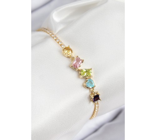 Pirinç Renkli Zirkon Taşlı Geometrik Model Gold Renk Kadın Bileklik