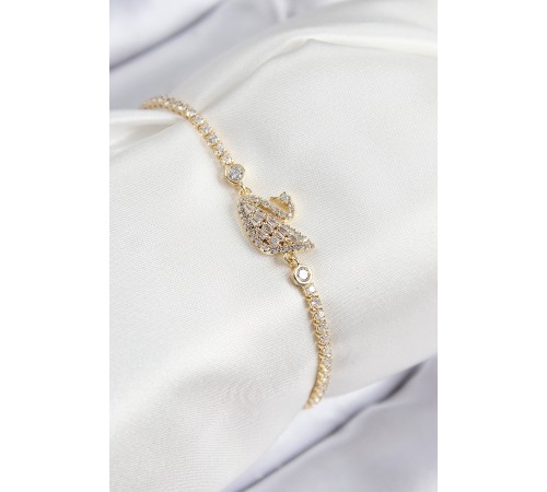 Pirinç Zirkon Taşlı Kuğu Model Gold Renk Kadın Bileklik