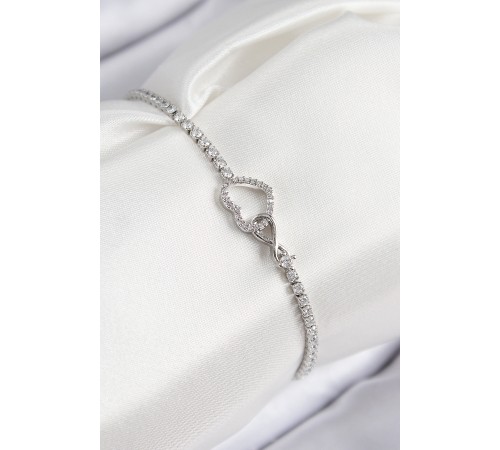 Pirinç Zirkon Taşlı Sonsuzluk Kalp Model Gümüş Renk Kadın Bileklik