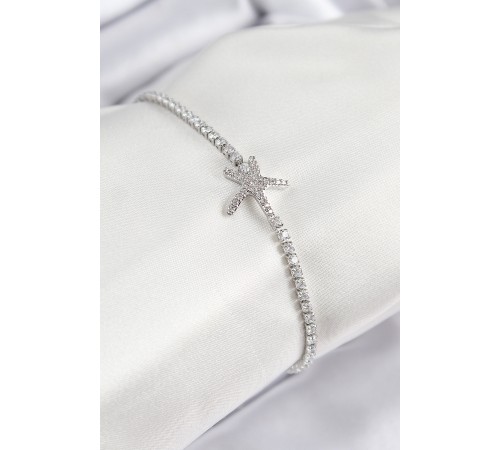 Pirinç Zirkon Taşlı Deniz Yıldızı Model Gümüş Renk Kadın Bileklik