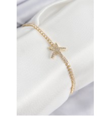 Pirinç Zirkon Taşlı Deniz Yıldızı Model Gold Renk Kadın Bileklik