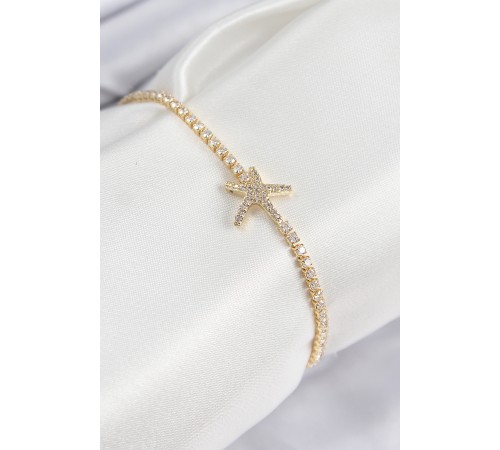 Pirinç Zirkon Taşlı Deniz Yıldızı Model Gold Renk Kadın Bileklik