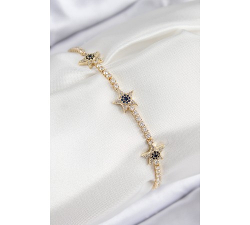 Pirinç Zirkon Taşlı Yıldız Model Gold Renk Kadın Bileklik