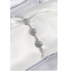 Pirinç Zirkon Taşlı Nazar Model Gümüş Renk Kadın Bileklik