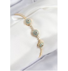 Pirinç Zirkon Taşlı Nazar Model Gold Renk Kadın Bileklik