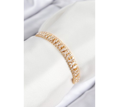 Pirinç Zirkon Taşlı Tennıs Model Gold Renk Asansörlü Kadın Bileklik