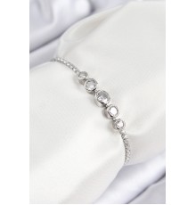 Pirinç Zirkon Taşlı Sıralı Daire Model Gümüş Renk Asansörlü Kadın Bileklik