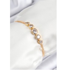 Pirinç Zirkon Taşlı Sıralı Daire Model Gold Renk Asansörlü Kadın Bileklik