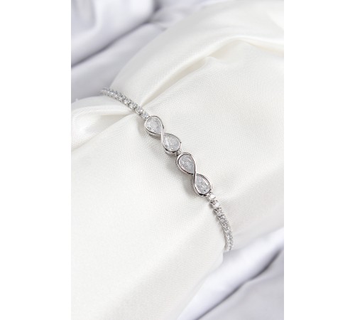 Pirinç Zirkon Taşlı Sonsuzluk Model Gümüş Renk Asansörlü Kadın Bileklik