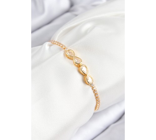 Pirinç Zirkon Taşlı Sonsuzluk Model Gold Renk Asansörlü Kadın Bileklik