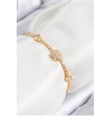 Pirinç Zirkon Taşlı Kar Tanesi Model Gold Renk Asansörlü Kadın Bileklik