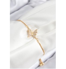 Pirinç Zirkon Taşlı Kelebek Model Gold Renk Asansörlü Kadın Bileklik